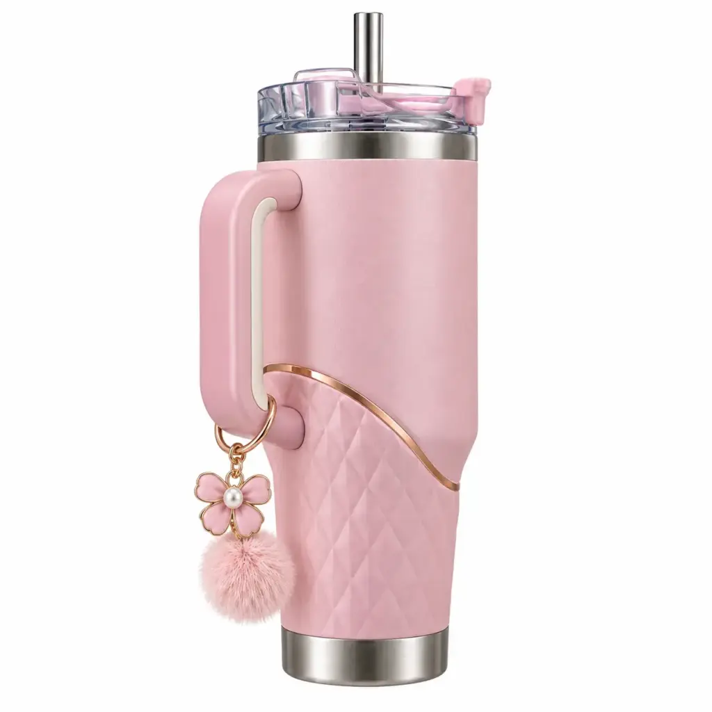 kezvo pink insulated tumbler floral charm2